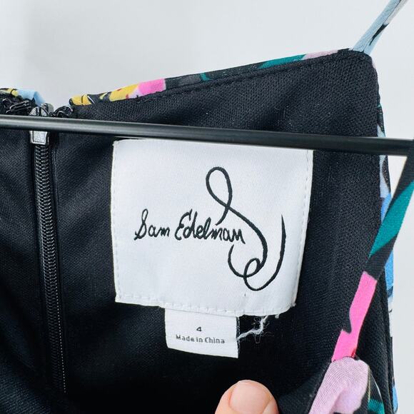 Sam Edelman Pleated Floral Midi Dress Halter Neck Black Multicolor Size 4 - Picture 3 of 10